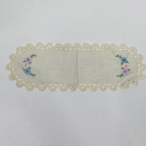 Shabby Chic Embroidered Linen Dresser Scarf